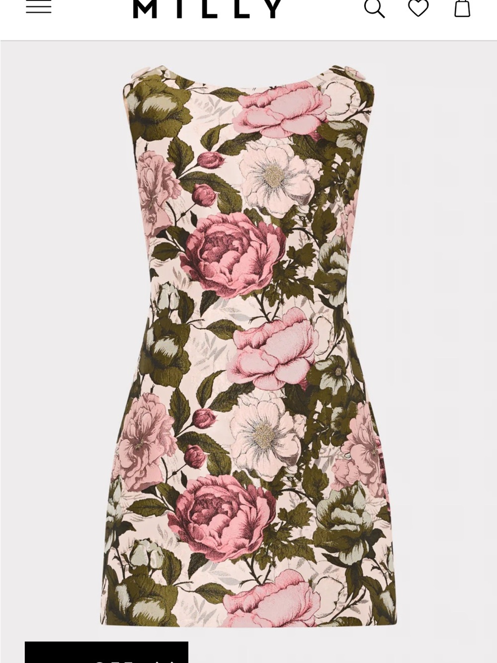 Milly Pink Floral Shift Mini Dress with Olive Leaves